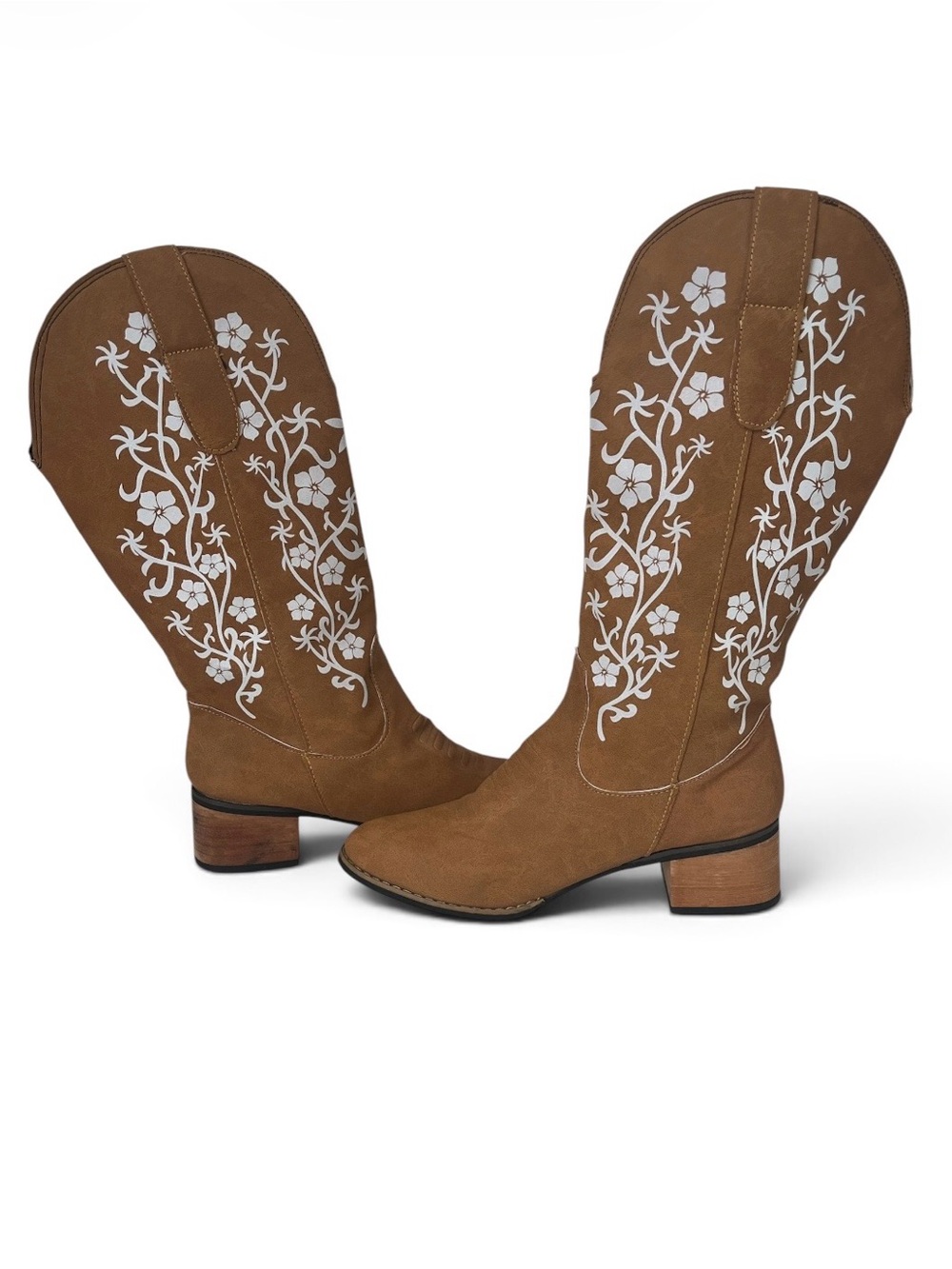 Women’s Western Cowboy Boots Size 8.5 Floral Print Pull-On Block Heel